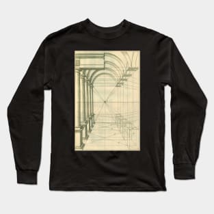 Vintage Architecture, Arches and Columns Perspective by Henricus Hondius Long Sleeve T-Shirt